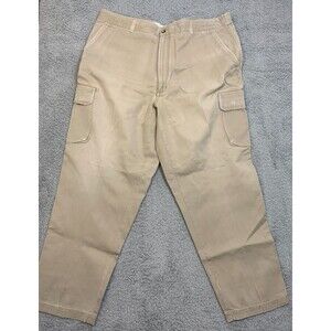 Men's Roundtree & Yorke 42x30 Khaki Cargo Work Pants Trousers